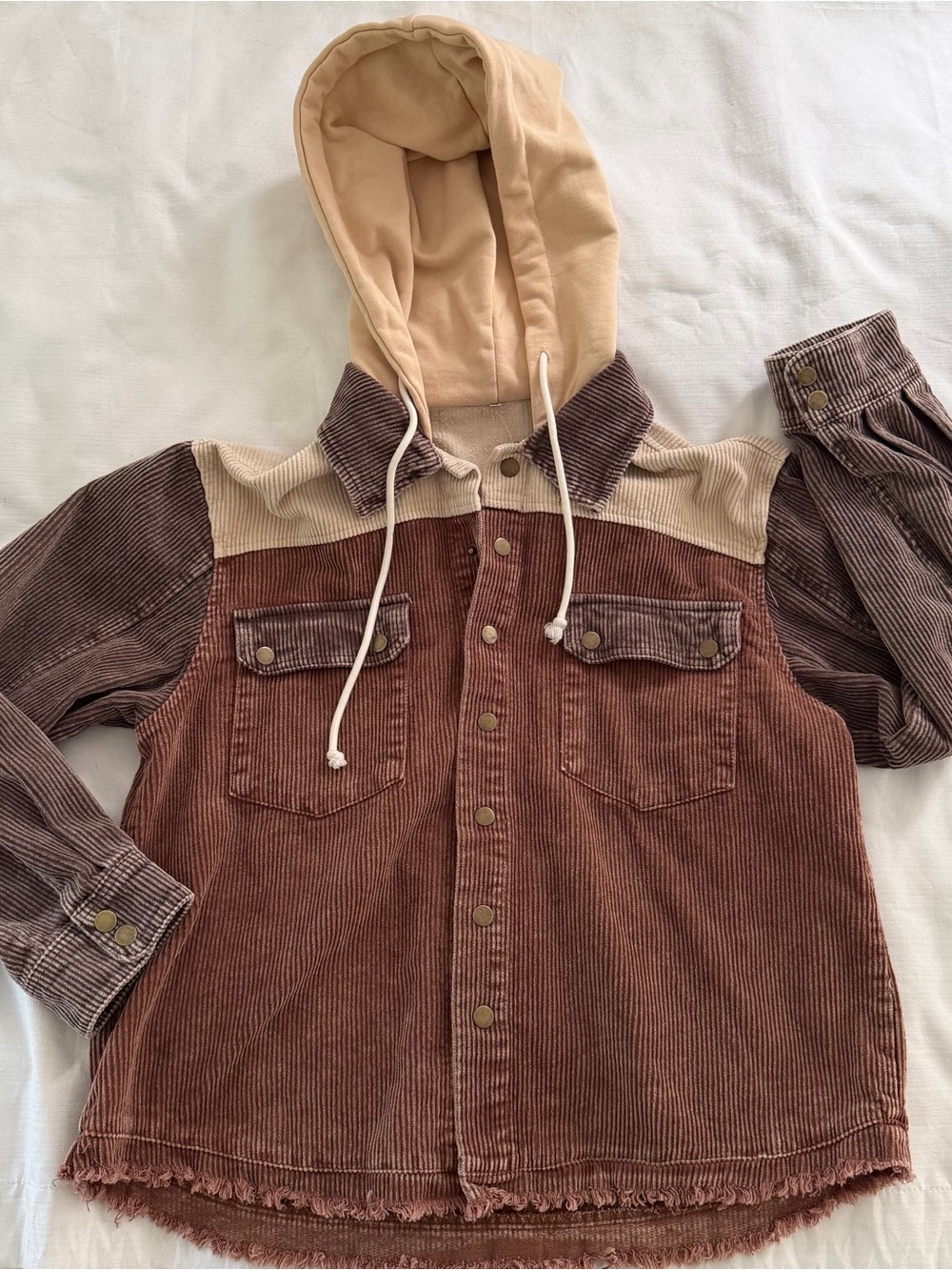 Hooded corduroy jacket with snaps size medium